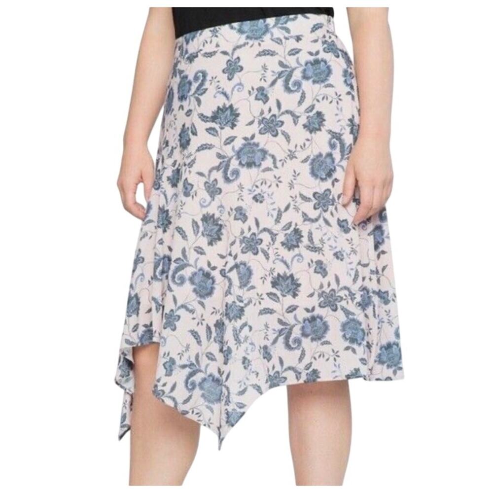 Eloquii Pink Floral Asymmetrical Midi Skirt - Plus Size 24